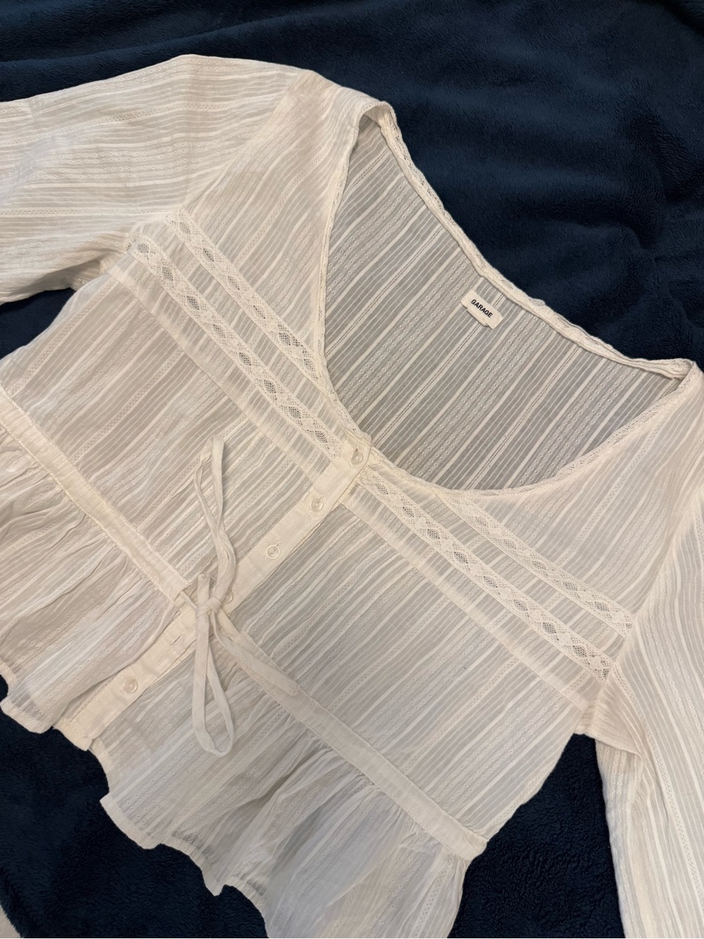 Garage White Sheer Peasant-Style Button Front Blouse 100 prevent cotton